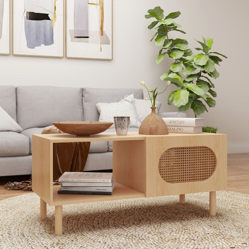 Rattan Coffee Table with Storage in Maple - Furniture > Living Room - Rivercity House & Home Co. (ABN 18 642 972 209)