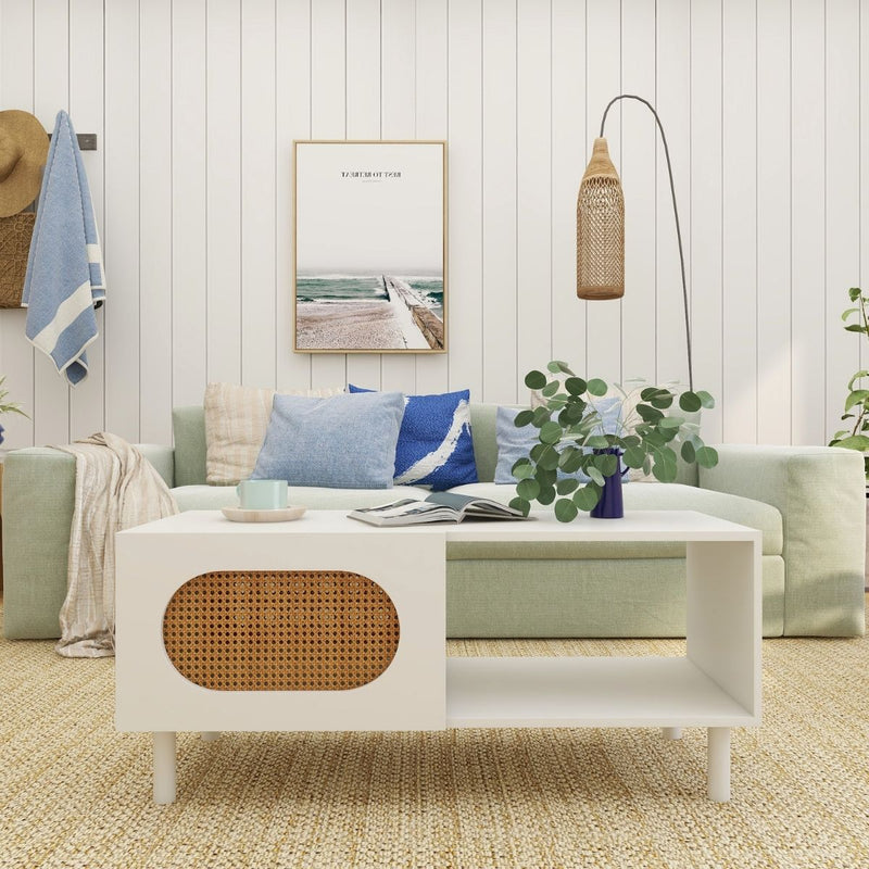 Rattan Coffee Table with Storage in White - Rivercity House & Home Co. (ABN 18 642 972 209) - Affordable Modern Furniture Australia