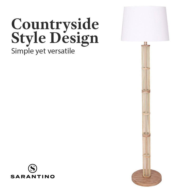 Rattan Floor Lamp With Off-White Linen Shade - Home & Garden > Lighting - Rivercity House & Home Co. (ABN 18 642 972 209) - Affordable Modern Furniture Australia