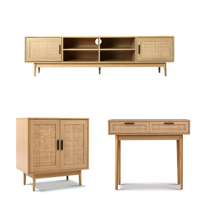 Rattan Living Package | 180CM TV Cabinet, Console Table with Drawers & Buffet Sideboard Cabinet - Furniture > Bedroom - Rivercity House & Home Co. (ABN 18 642 972 209)