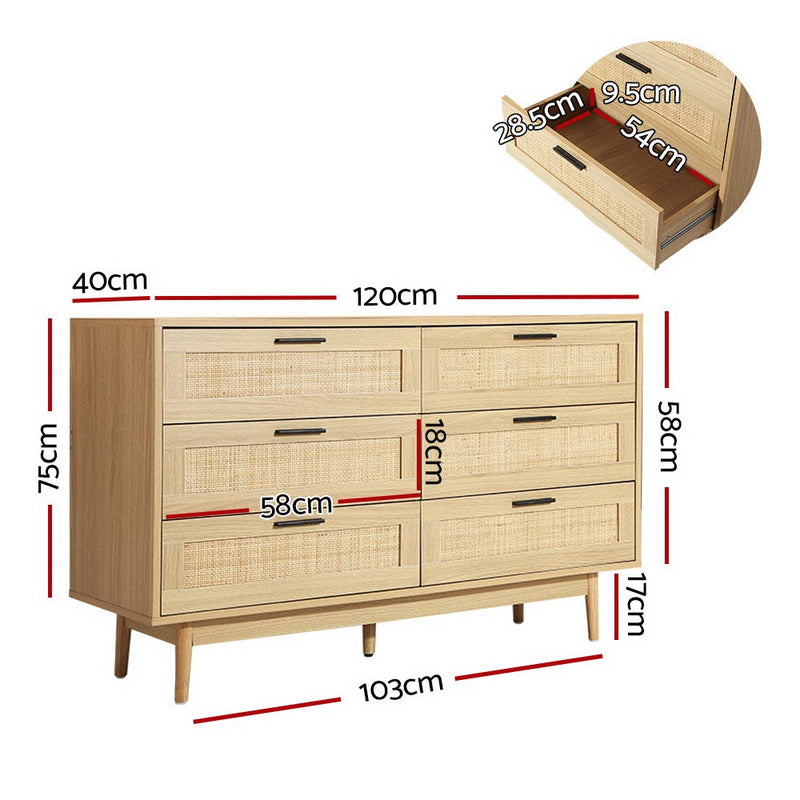 Rattan Tallboy With 6 Drawers - Furniture > Living Room - Rivercity House & Home Co. (ABN 18 642 972 209)