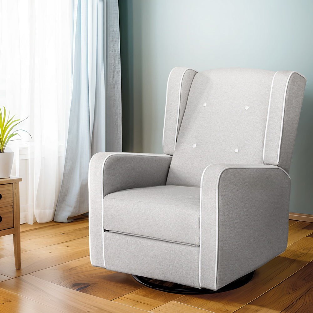 Recliner Armchair 360° Swivel Grey Fabric - Furniture > Bar Stools & Chairs - Rivercity House & Home Co. (ABN 18 642 972 209) - Affordable Modern Furniture Australia