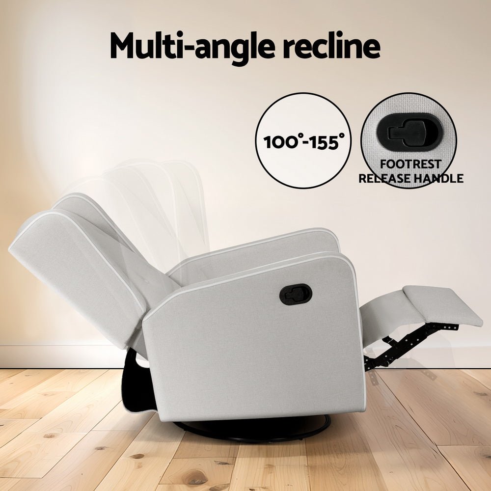 Recliner Armchair 360° Swivel Grey Fabric - Furniture > Bar Stools & Chairs - Rivercity House & Home Co. (ABN 18 642 972 209) - Affordable Modern Furniture Australia