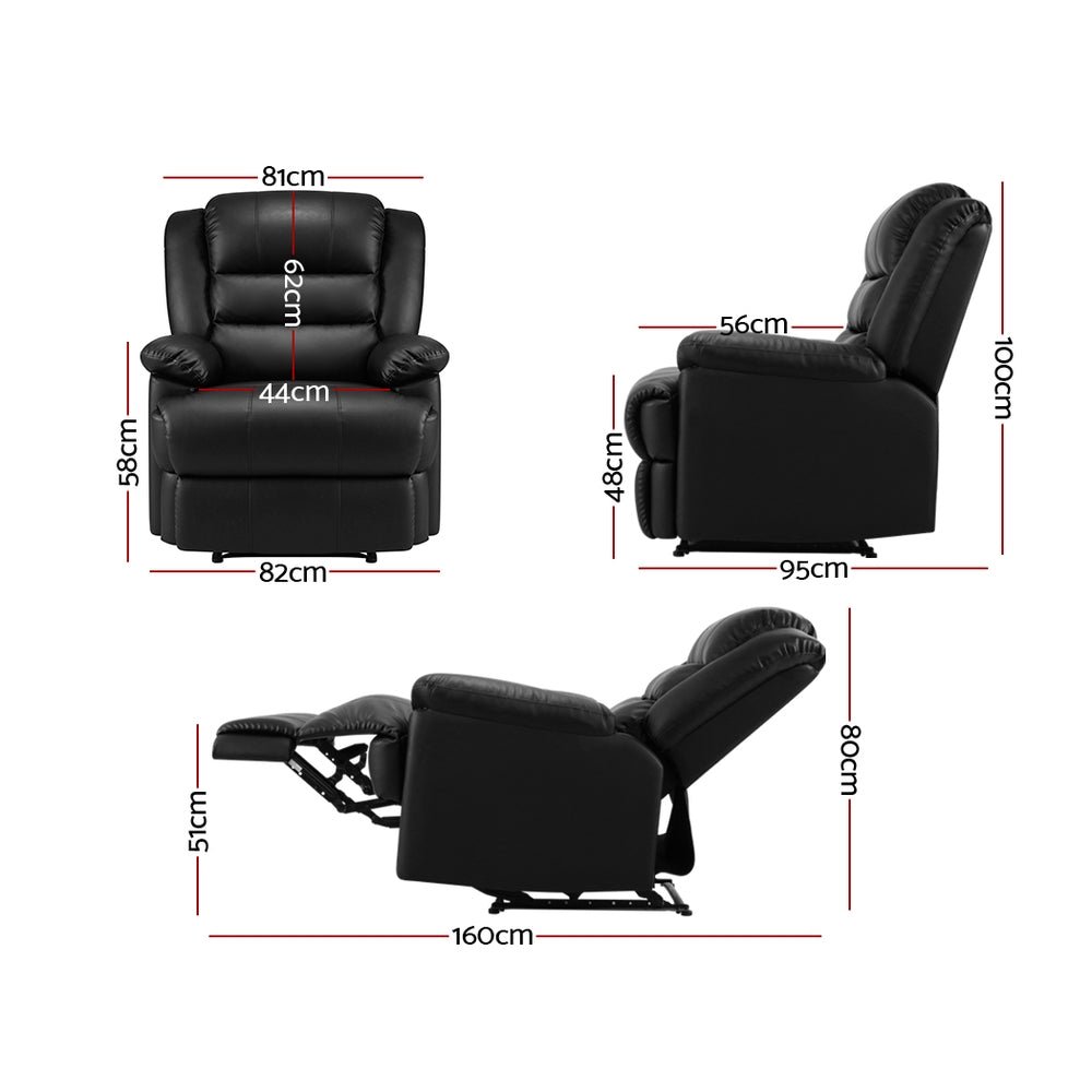 Luxury Recliner Armchair Black - Furniture > Living Room - Rivercity House & Home Co. (ABN 18 642 972 209) - Affordable Modern Furniture Australia