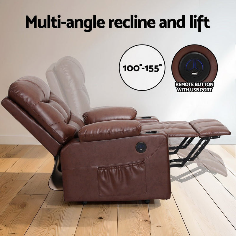 Recliner Chair Lift Assist Heated Massage Chair Leather Claude - Furniture > Bar Stools & Chairs - Rivercity House & Home Co. (ABN 18 642 972 209) - Affordable Modern Furniture Australia