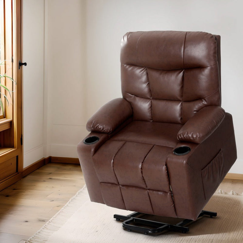 Recliner Chair Lift Assist Heated Massage Chair Leather Claude - Furniture > Bar Stools & Chairs - Rivercity House & Home Co. (ABN 18 642 972 209) - Affordable Modern Furniture Australia