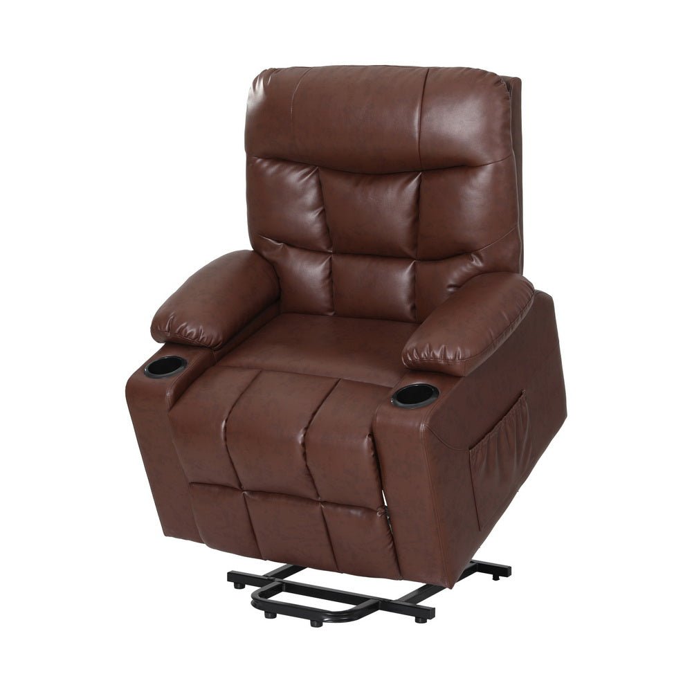 Recliner Chair Lift Assist Heated Massage Chair Leather Claude - Furniture > Bar Stools & Chairs - Rivercity House & Home Co. (ABN 18 642 972 209) - Affordable Modern Furniture Australia