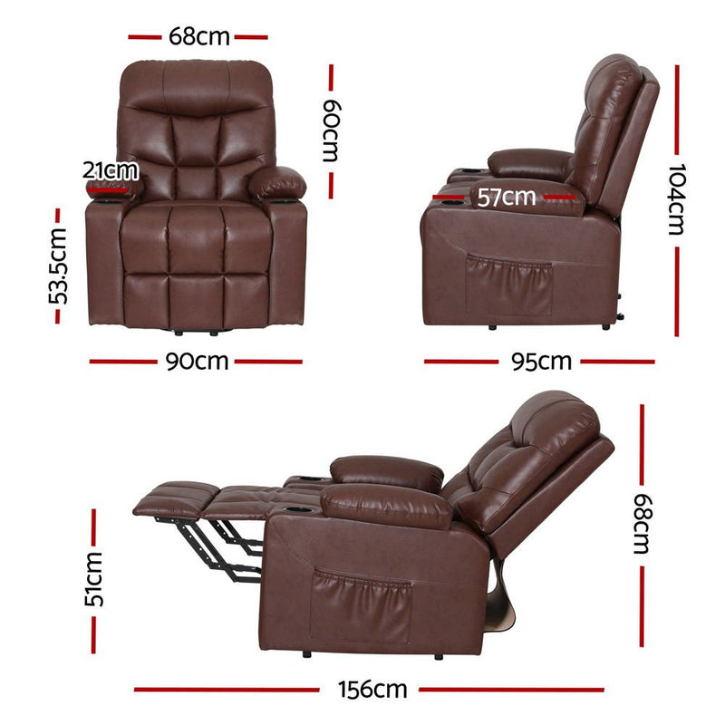 Recliner Chair Lift Assist Heated Massage Chair Leather Claude - Furniture > Bar Stools & Chairs - Rivercity House & Home Co. (ABN 18 642 972 209) - Affordable Modern Furniture Australia