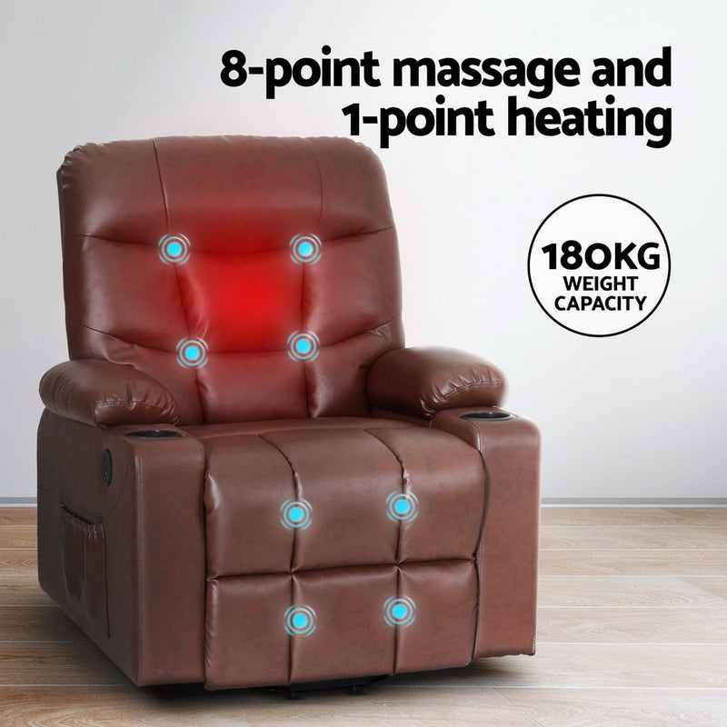 Recliner Chair Lift Assist Heated Massage Chair Leather Claude - Furniture > Bar Stools & Chairs - Rivercity House & Home Co. (ABN 18 642 972 209) - Affordable Modern Furniture Australia