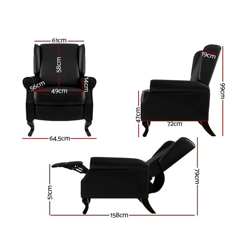 Recliner Chair Sofa Armchair Lounge Black Leather - Furniture > Living Room - Rivercity House & Home Co. (ABN 18 642 972 209) - Affordable Modern Furniture Australia