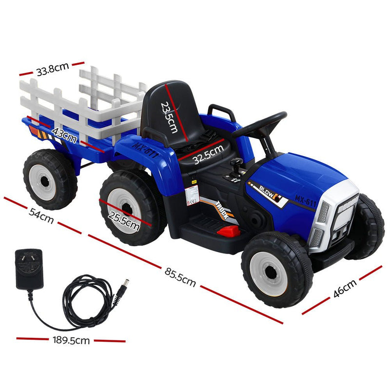 Ride On Car Tractor Trailer Toy Kids Electric Cars 12V Battery Blue - Baby & Kids > Ride on Cars, Go-karts & Bikes - Rivercity House & Home Co. (ABN 18 642 972 209) - Affordable Modern Furniture Australia