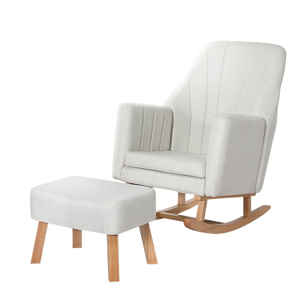 Rocking Chair Armchair Linen Fabric Beige Jonah - Furniture > Bar Stools & Chairs - Rivercity House & Home Co. (ABN 18 642 972 209) - Affordable Modern Furniture Australia