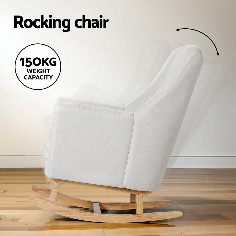 Rocking Chair Armchair Linen Fabric Beige Jonah - Furniture > Bar Stools & Chairs - Rivercity House & Home Co. (ABN 18 642 972 209) - Affordable Modern Furniture Australia