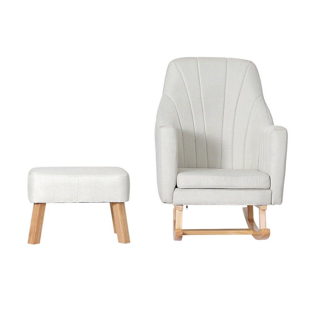Rocking Chair Armchair Linen Fabric Beige Jonah - Furniture > Bar Stools & Chairs - Rivercity House & Home Co. (ABN 18 642 972 209) - Affordable Modern Furniture Australia