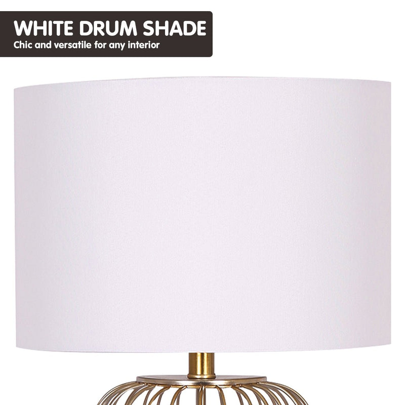 Rose Gold Table Lamp with Linen Drum Shade - Home & Garden > Lighting - Rivercity House & Home Co. (ABN 18 642 972 209) - Affordable Modern Furniture Australia