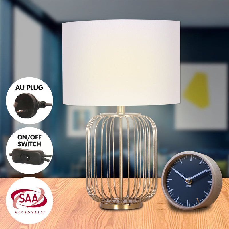 Rose Gold Table Lamp with Linen Drum Shade - Home & Garden > Lighting - Rivercity House & Home Co. (ABN 18 642 972 209) - Affordable Modern Furniture Australia