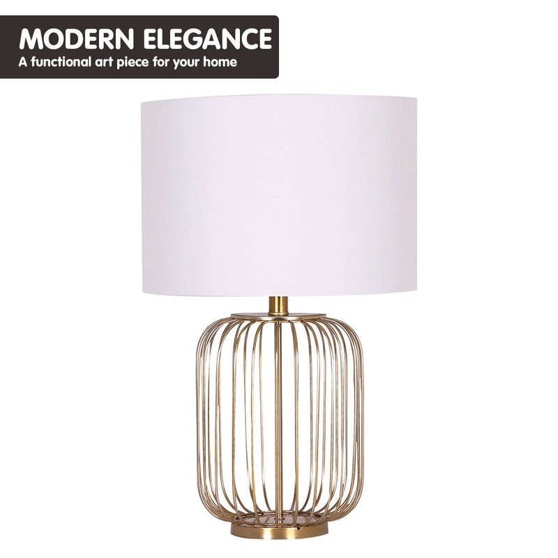 Rose Gold Table Lamp with Linen Drum Shade - Home & Garden > Lighting - Rivercity House & Home Co. (ABN 18 642 972 209) - Affordable Modern Furniture Australia