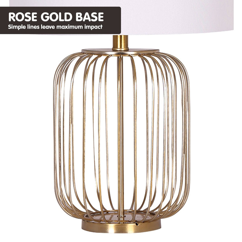 Rose Gold Table Lamp with Linen Drum Shade - Home & Garden > Lighting - Rivercity House & Home Co. (ABN 18 642 972 209) - Affordable Modern Furniture Australia