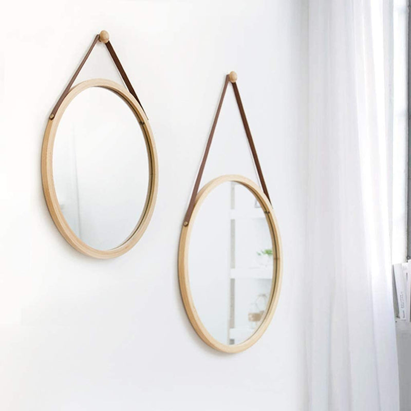 Round Wall Mirror 38 cm - Solid Bamboo Frame and Adjustable Leather Strap - Rivercity House & Home Co. (ABN 18 642 972 209) - Affordable Modern Furniture Australia