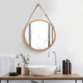 Round Wall Mirror 45 cm - Solid Bamboo Frame and Adjustable Leather Strap