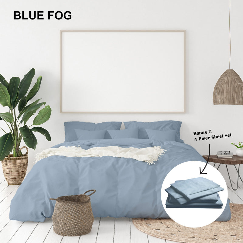 Royal Comfort 1000 Thread Count Bamboo Cotton Sheet and Quilt Cover Complete Set King Blue Fog - Home & Garden > Bedding - Rivercity House And Home Co.