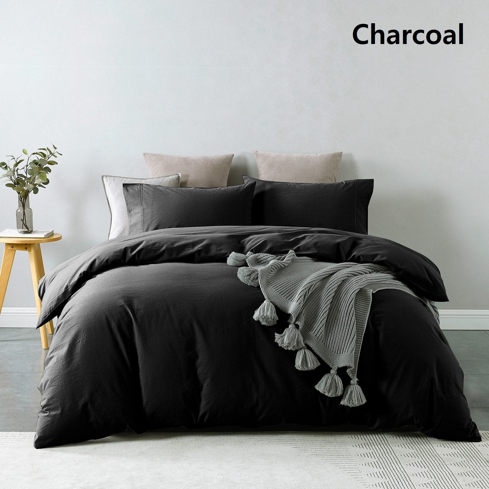 Royal Comfort Vintage Washed 100% Cotton Quilt Cover Set Bedding Ultra Soft Queen Charcoal - Rivercity House & Home Co. (ABN 18 642 972 209) - Affordable Modern Furniture Australia