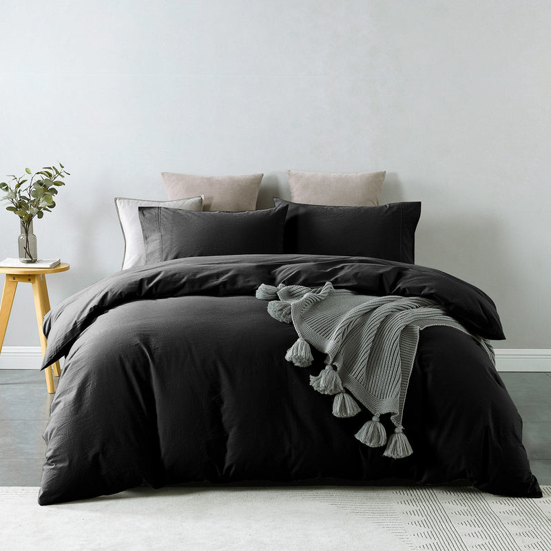 Royal Comfort Vintage Washed 100% Cotton Quilt Cover Set Bedding Ultra Soft Queen Charcoal - Home & Garden > Bedding - Rivercity House And Home Co.
