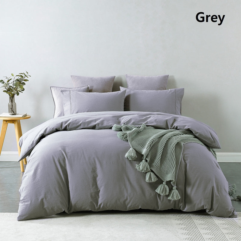 Royal Comfort Vintage Washed 100% Cotton Quilt Cover Set Bedding Ultra Soft Queen Grey - Home & Garden > Bedding - Rivercity House And Home Co.