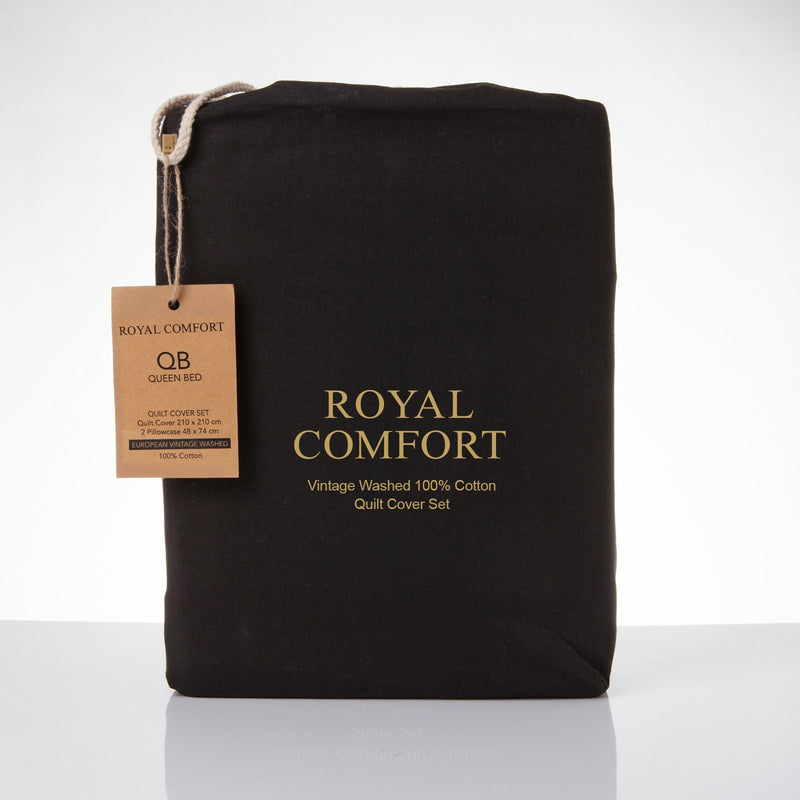 Royal Comfort Vintage Washed 100% Cotton Quilt Cover Set Bedding Ultra Soft Single Charcoal - Rivercity House & Home Co. (ABN 18 642 972 209) - Affordable Modern Furniture Australia