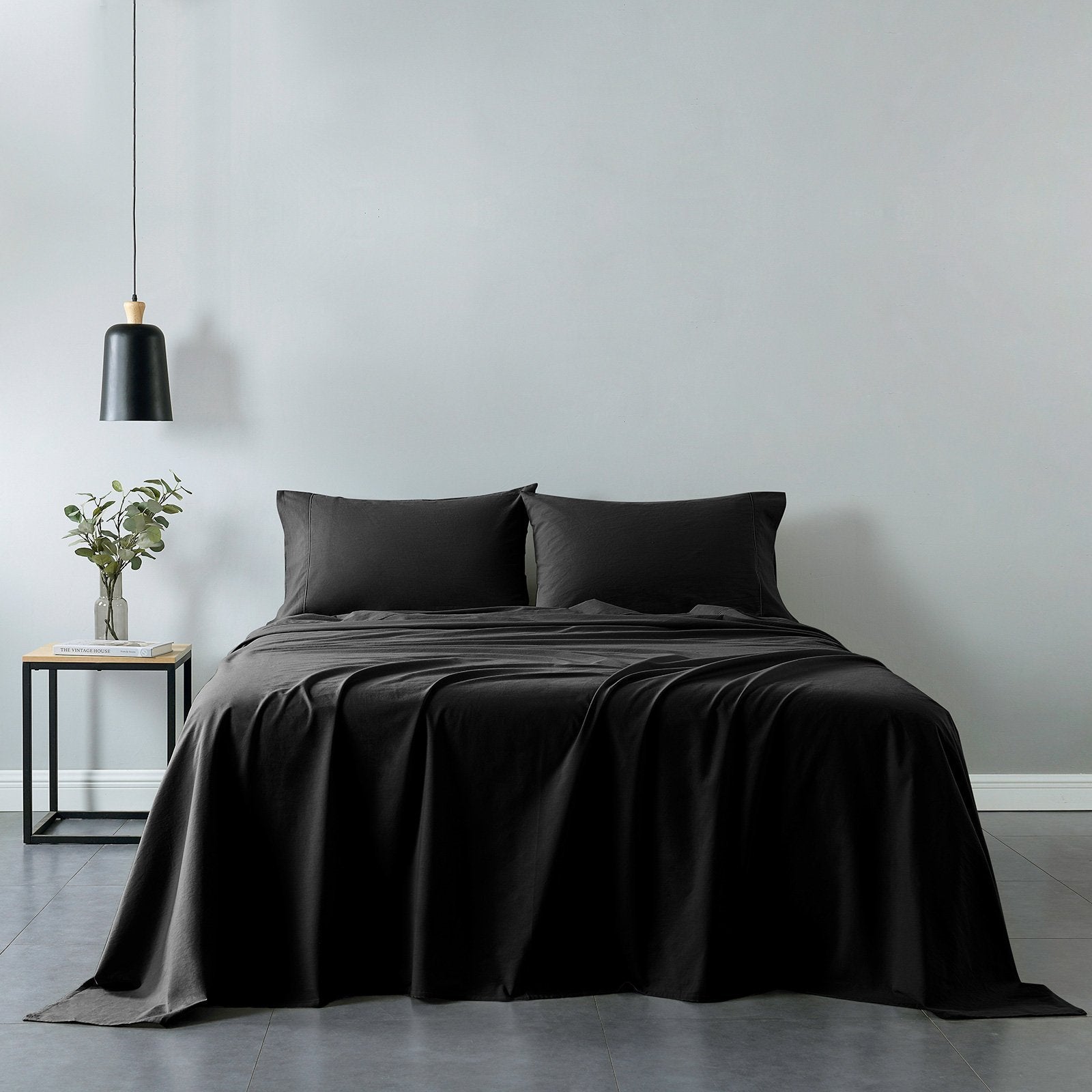 Royal Comfort Vintage Washed 100% Cotton Sheet Set Fitted Flat Sheet Pillowcases Double Charcoal - Rivercity House & Home Co. (ABN 18 642 972 209) - Affordable Modern Furniture Australia