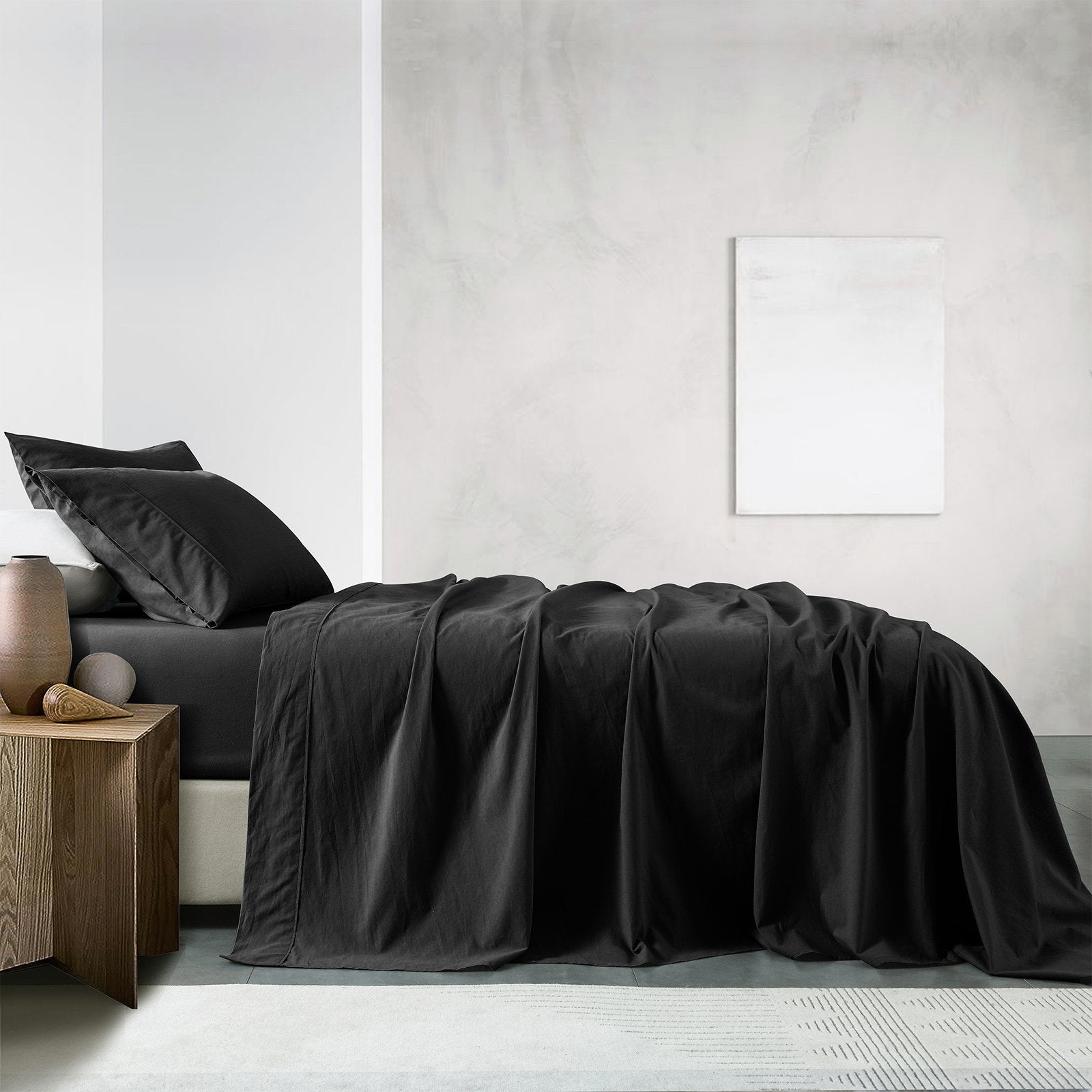 Royal Comfort Vintage Washed 100% Cotton Sheet Set Fitted Flat Sheet Pillowcases Double Charcoal - Rivercity House & Home Co. (ABN 18 642 972 209) - Affordable Modern Furniture Australia