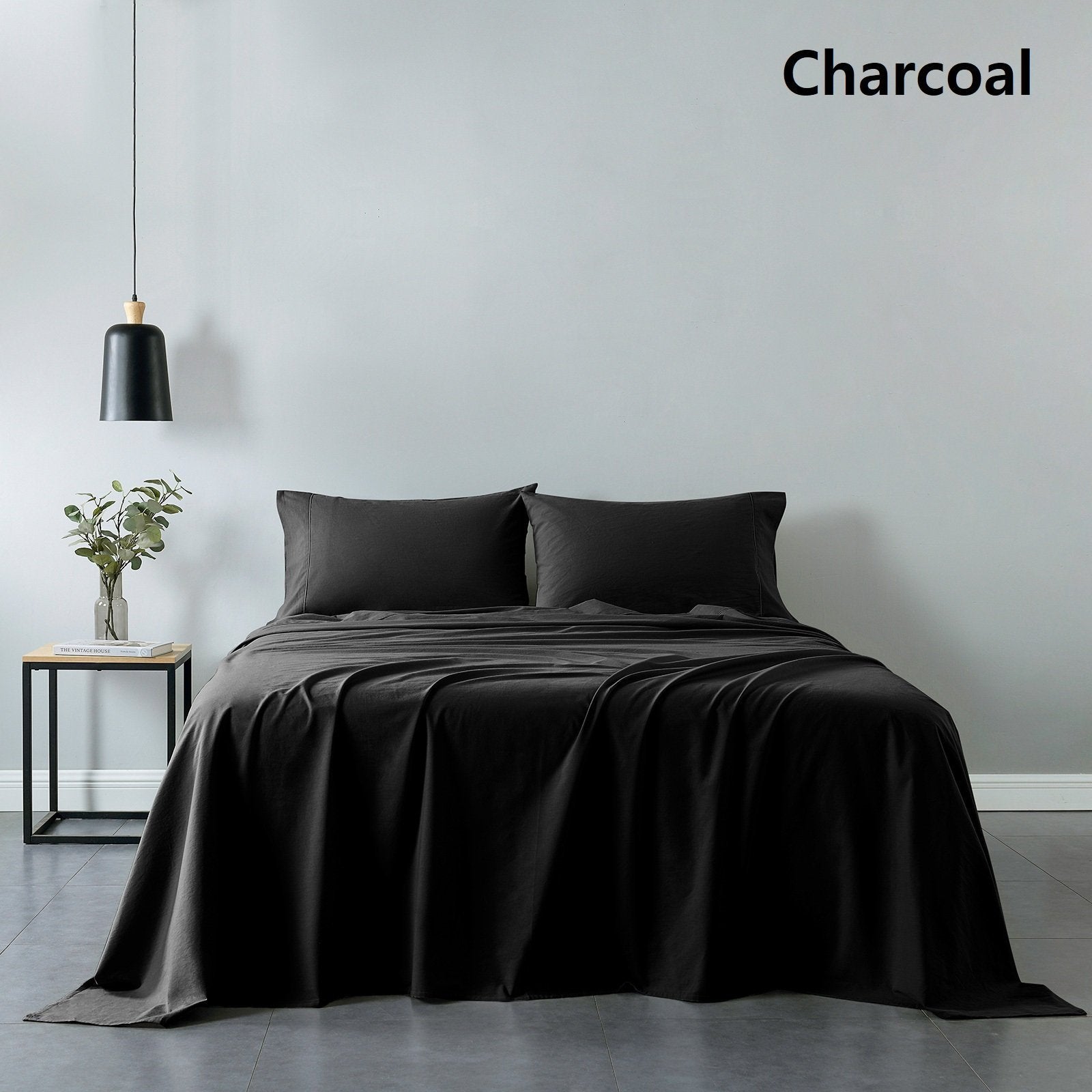 Royal Comfort Vintage Washed 100% Cotton Sheet Set Fitted Flat Sheet Pillowcases Double Charcoal - Rivercity House & Home Co. (ABN 18 642 972 209) - Affordable Modern Furniture Australia
