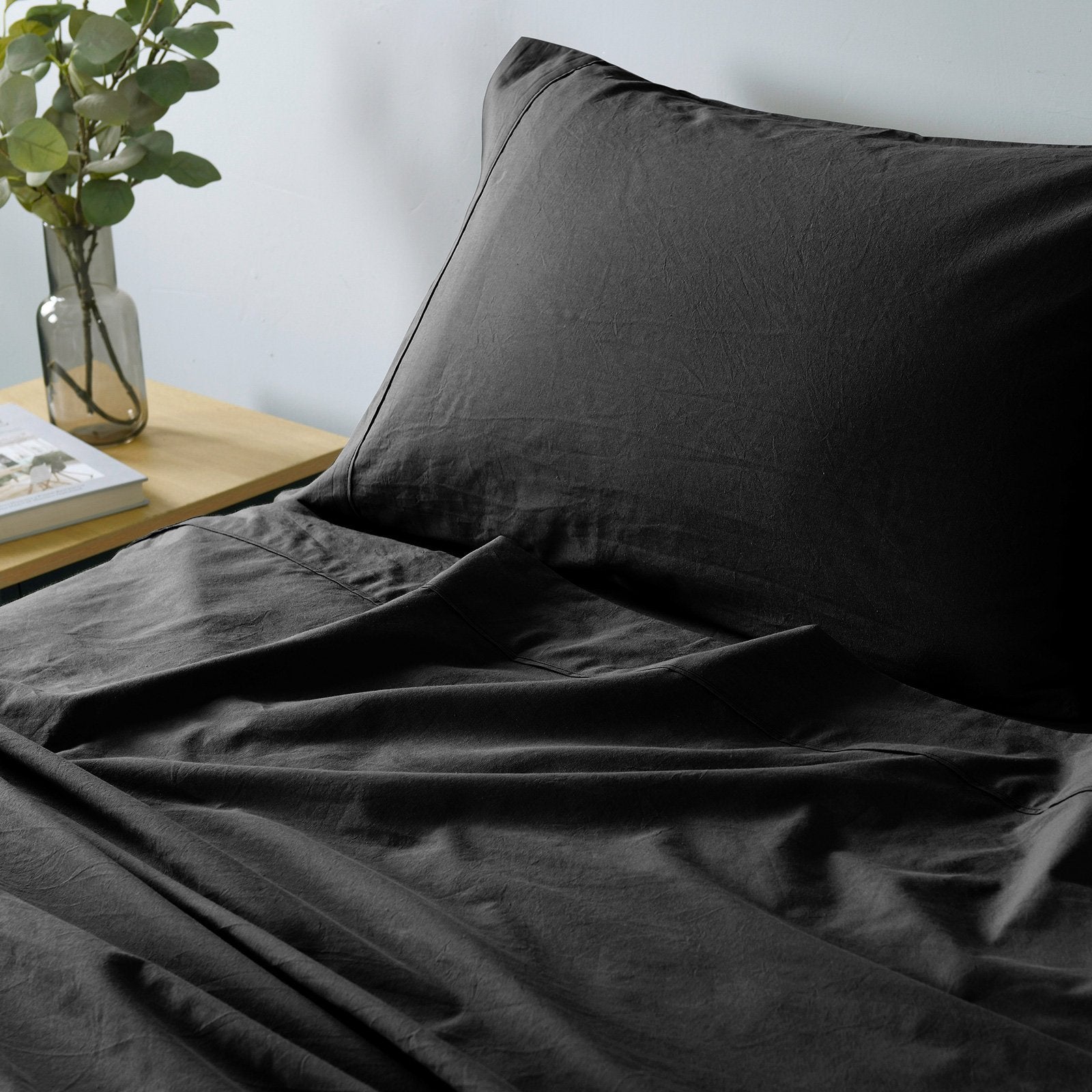 Royal Comfort Vintage Washed 100% Cotton Sheet Set Fitted Flat Sheet Pillowcases Double Charcoal - Rivercity House & Home Co. (ABN 18 642 972 209) - Affordable Modern Furniture Australia
