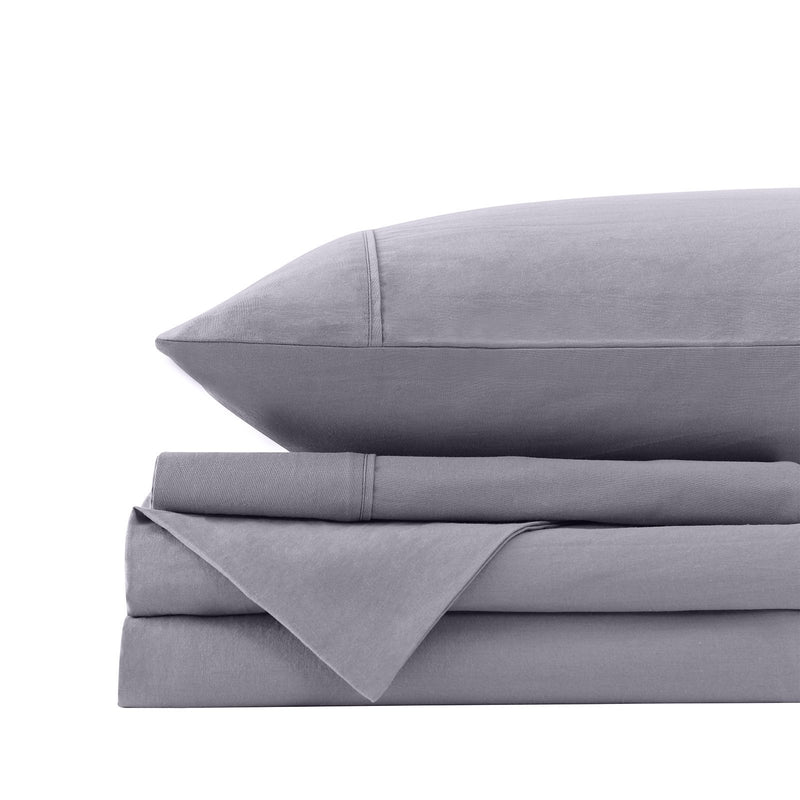 Royal Comfort Vintage Washed 100% Cotton Sheet Set Fitted Flat Sheet Pillowcases Double Grey - Rivercity House & Home Co. (ABN 18 642 972 209) - Affordable Modern Furniture Australia