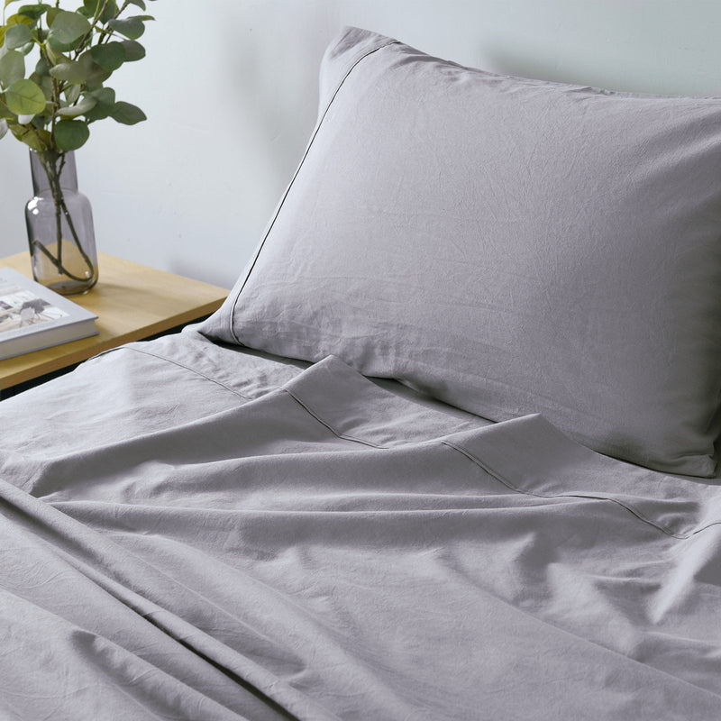Royal Comfort Vintage Washed 100% Cotton Sheet Set Fitted Flat Sheet Pillowcases Double Grey - Home & Garden > Bedding - Rivercity House And Home Co.