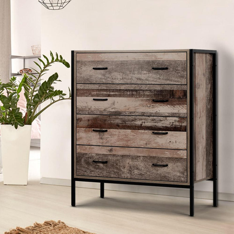 Rustic Industrial Look 4-drawer Tallboy - Rivercity House & Home Co. (ABN 18 642 972 209) - Affordable Modern Furniture Australia
