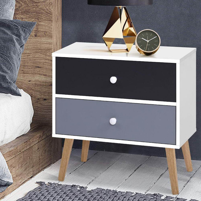 Scandinavian-inspired Bedside Table Black & White - Rivercity House & Home Co. (ABN 18 642 972 209) - Affordable Modern Furniture Australia