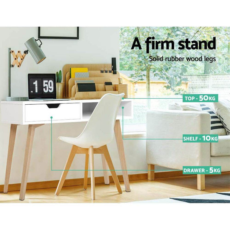 Scandinavian Style Computer Desk with Drawer - White - Furniture - Rivercity House & Home Co. (ABN 18 642 972 209) - Affordable Modern Furniture Australia