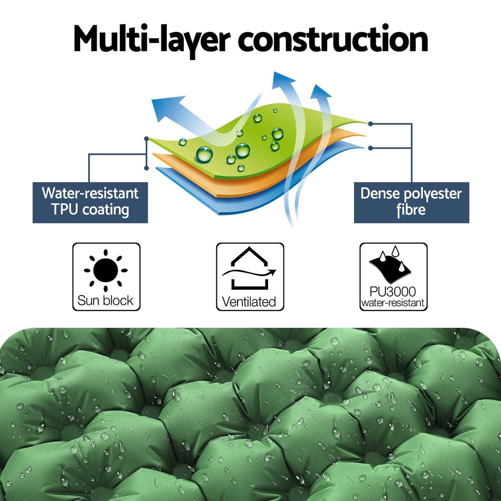 Self Inflating Mattress Camping Sleeping Mat Air Bed Pad Double Pillow - Home & Garden > Inflatable Mattress - Rivercity House & Home Co. (ABN 18 642 972 209) - Affordable Modern Furniture Australia