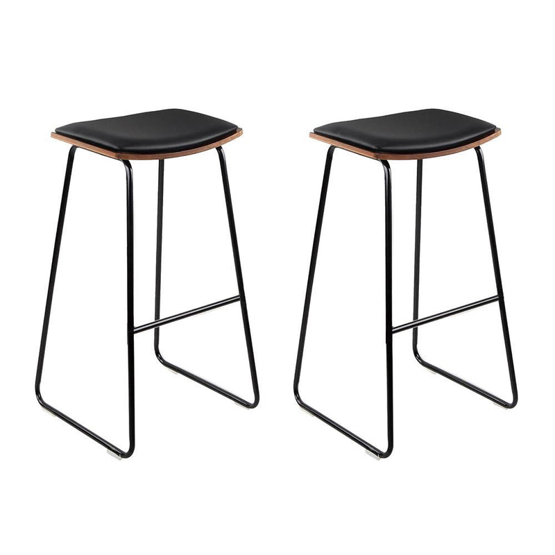Set of 2 Backless PU Leather Bar Stools - Black and Wood - Furniture > Bar Stools & Chairs - Rivercity House And Home Co.