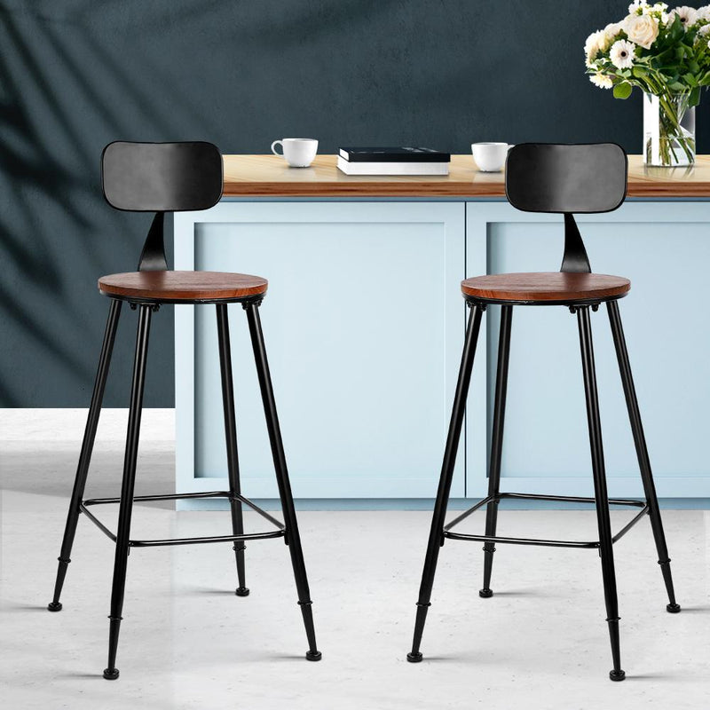 Set of 2 Alex Bar Stools Pinewood Metal - Black and Wood - Rivercity House & Home Co. (ABN 18 642 972 209) - Affordable Modern Furniture Australia