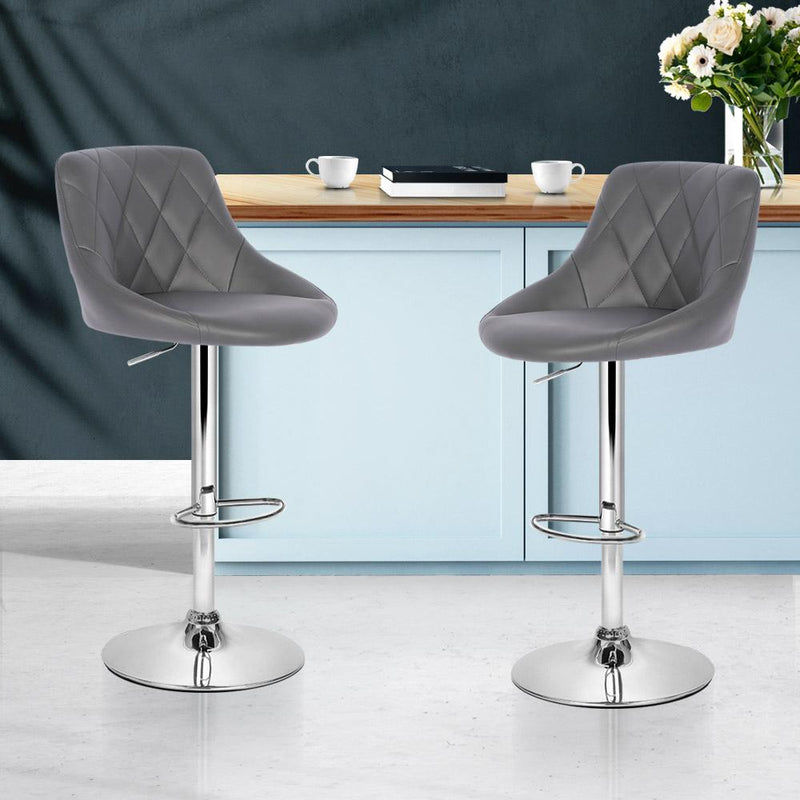 Set of 2 Bar Stools PU Leather Diamond Style - Grey - Rivercity House & Home Co. (ABN 18 642 972 209) - Affordable Modern Furniture Australia