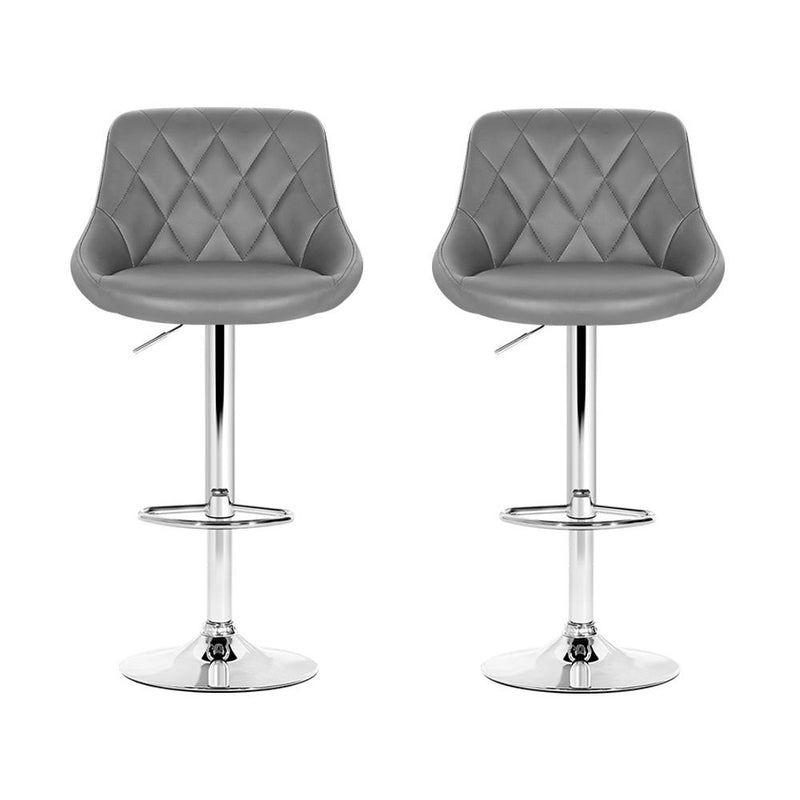Set of 2 Bar Stools PU Leather Diamond Style - Grey - Rivercity House & Home Co. (ABN 18 642 972 209) - Affordable Modern Furniture Australia
