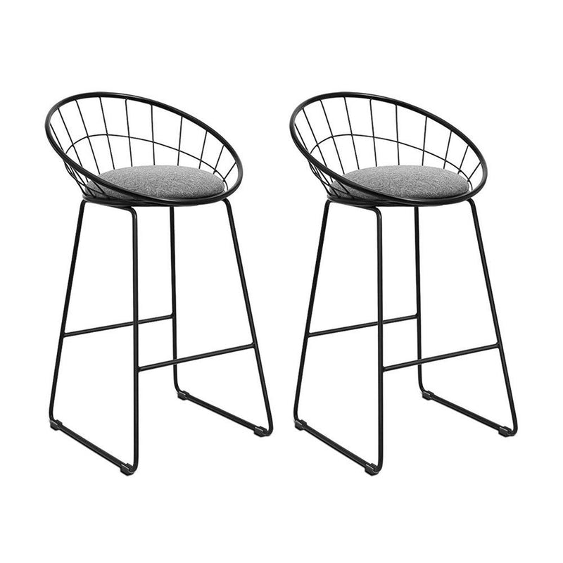 Set of 2 Bar Stools Steel Fabric - Grey and Black - Rivercity House & Home Co. (ABN 18 642 972 209) - Affordable Modern Furniture Australia