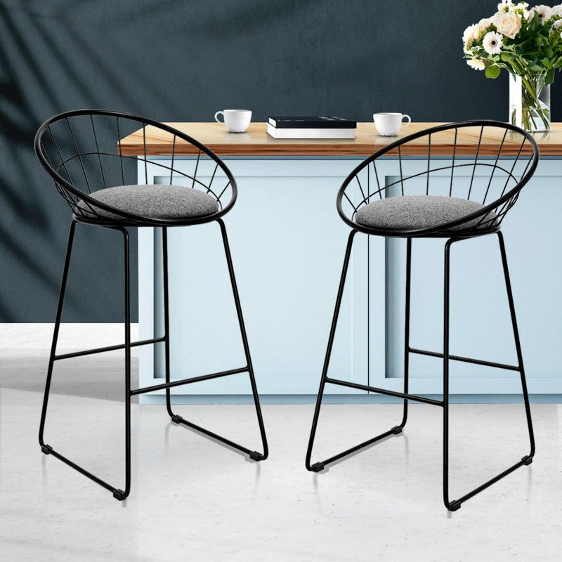 Set of 2 Bar Stools Steel Fabric - Grey and Black - Furniture > Bar Stools & Chairs - Rivercity House And Home Co.