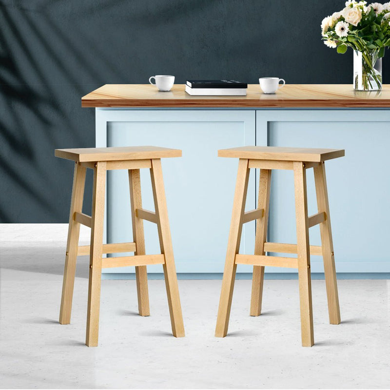 Set of 2 Beech Wood Bar Stools - Natural - Rivercity House & Home Co. (ABN 18 642 972 209) - Affordable Modern Furniture Australia