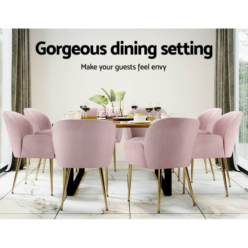 Set of 2 Deluxe Velvet Dining Chairs - Pink - Furniture > Living Room - Rivercity House & Home Co. (ABN 18 642 972 209) - Affordable Modern Furniture Australia