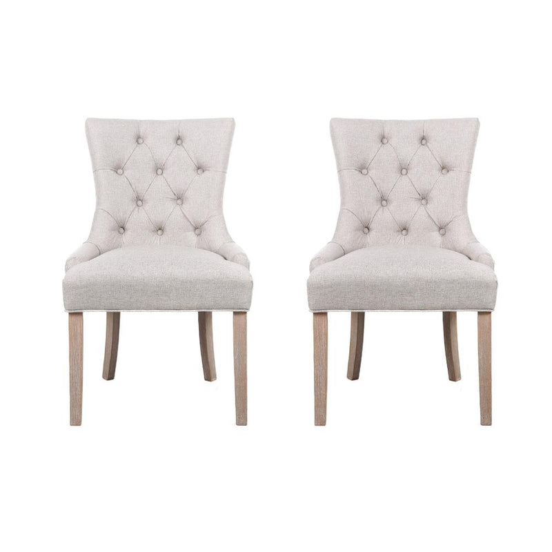 Set of 2 Dining Chair Beige CAYES French Provincial Chairs Wooden Fabric Retro Cafe - Rivercity House & Home Co. (ABN 18 642 972 209) - Affordable Modern Furniture Australia