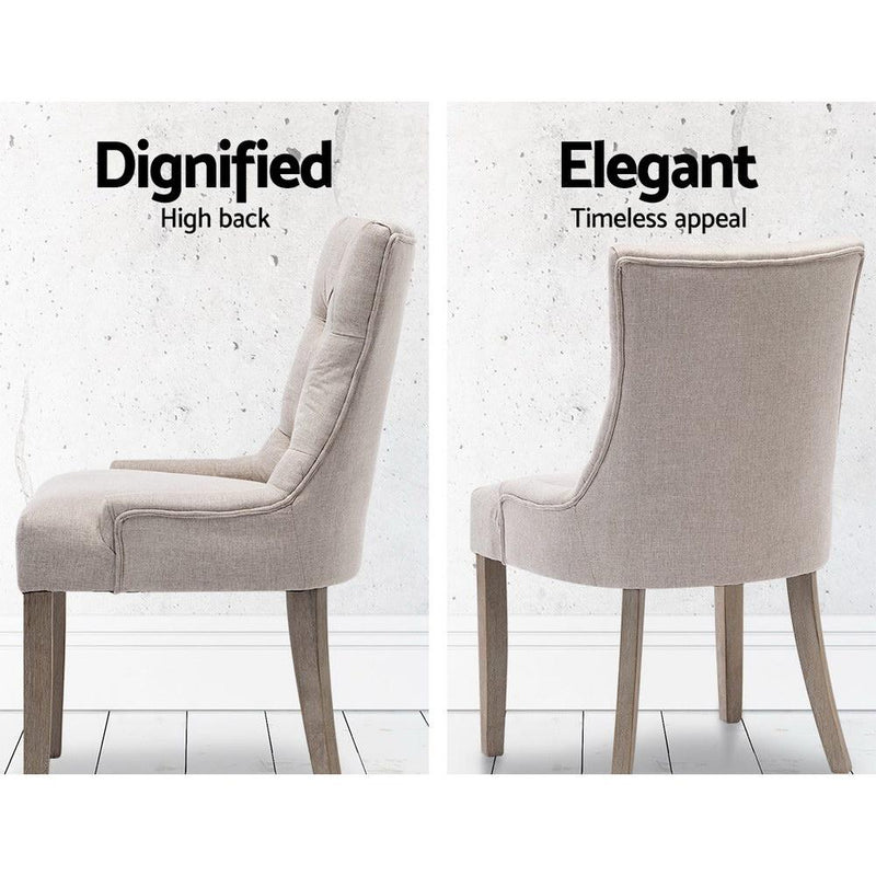 Set of 2 Dining Chair Beige CAYES French Provincial Chairs Wooden Fabric Retro Cafe - Rivercity House & Home Co. (ABN 18 642 972 209) - Affordable Modern Furniture Australia