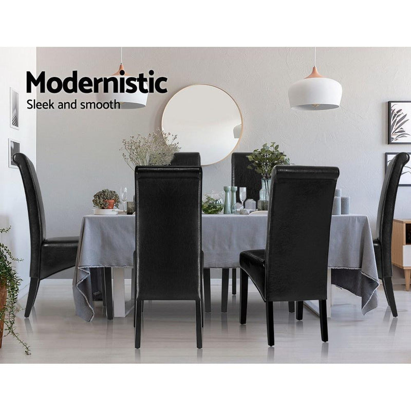 Set of 2 Dining Chairs French Provincial Kitchen Cafe PU Leather Padded High Back Pine Wood Black - Furniture > Dining - Rivercity House & Home Co. (ABN 18 642 972 209) - Affordable Modern Furniture Australia